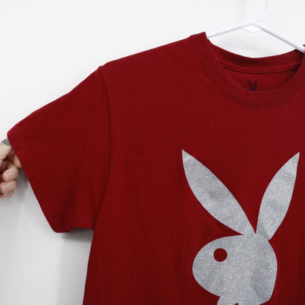 Playboy Glitter‎ Tee Womens S Red Edgy Iconic Statement Casual Trendy Rebellious - Picture 4 of 14